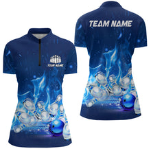 Load image into Gallery viewer, Custom Bowling Shirts For Women Blue Flame Bowling Team Jersey Bowling League Outfits Bowlers Gifts IPHW5493