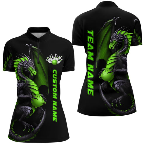 Custom Green Dragon Bowling Quarter Zip Shirts Women Team Bowling Jerseys Bowler Outfit IPHW5333