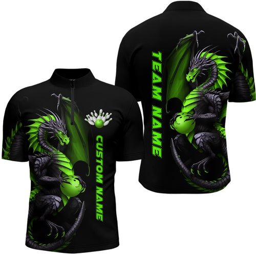 Custom Green Dragon Bowling Quarter Zip Shirts Men Team Bowling Jerseys Bowler Outfit Apparel IPHW5333