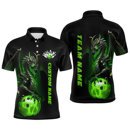 Custom Men Bowling Polo Shirts Green Dragon Bowling Team Jerseys Bowling League Shirts Outfits IPHW5350