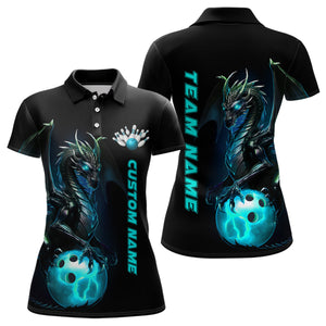 Custom Women Bowling Polo Shirts Blue Dragon Bowling Team Jerseys Bowling League Shirts IPHW5351