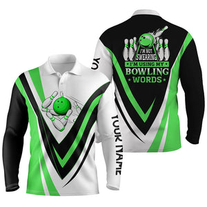 Custom bowling polo shirts for men I'm not swearing, I'm using my bowling words green bowl shirts NQS6632