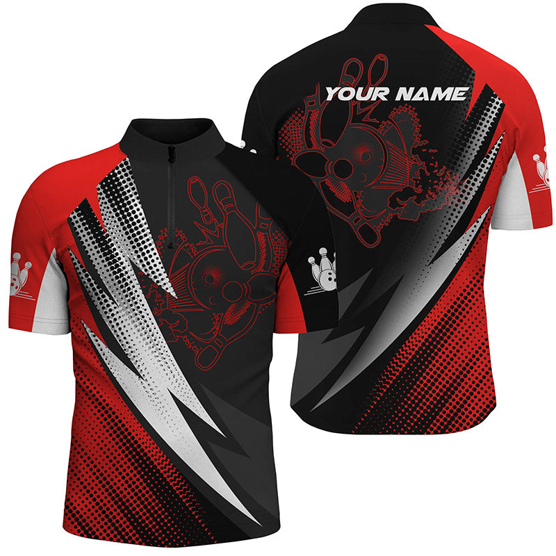 Custom Red black bowling shirt for men – personalized team jersey front view