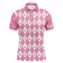 Load image into Gallery viewer, Pink argyle plaid pattern Mens golf polos shirts custom golf shirts for men, personalized golf gifts NQS5156