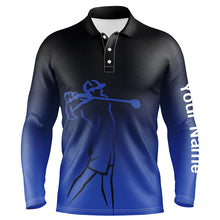 Load image into Gallery viewer, Mens golf polos shirts custom name blue gradient golf apparel, coolest polo shirts for mens NQS7145