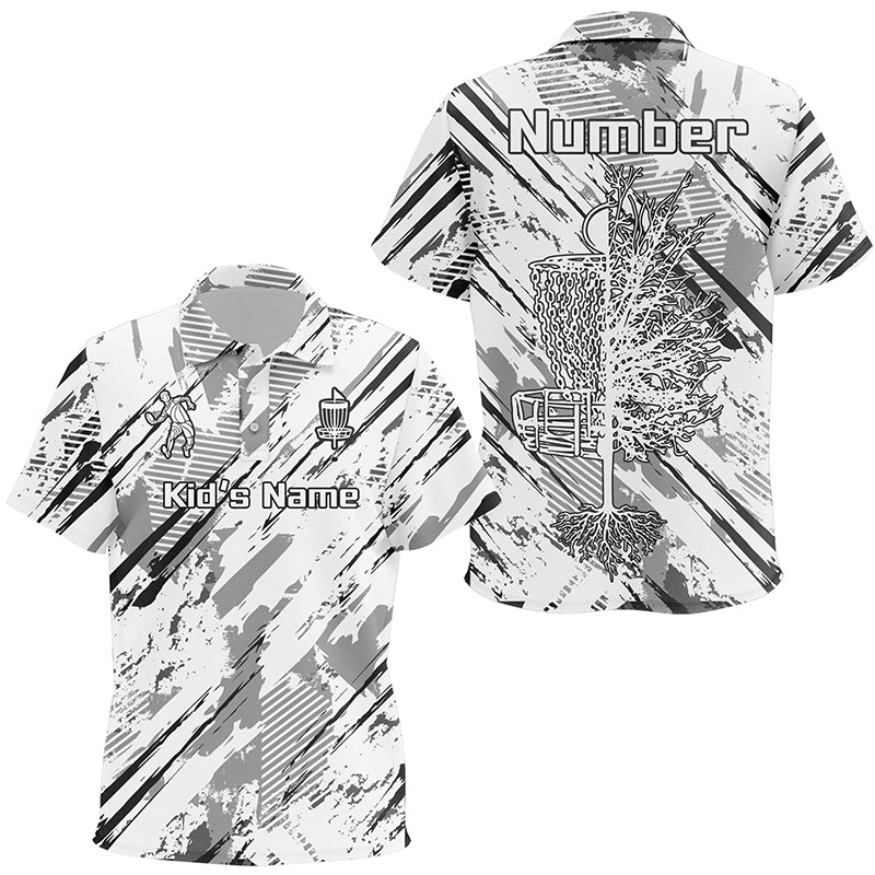 Black and white abstract line halftone pattern Kid disc golf polo shirts custom disc golf shirt NQS6809