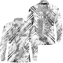 Load image into Gallery viewer, Black and white abstract line halftone pattern Mens disc golf polo shirts custom disc golf shirt NQS6809
