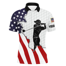 Load image into Gallery viewer, American flag patriotic Mens white golf polo custom name golf shirts best mens golf wear NQS3432