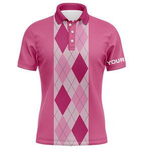 Pink argyle plaid pattern Mens golf polo shirt custom golf polos shirt for men, golfing gifts NQS6552