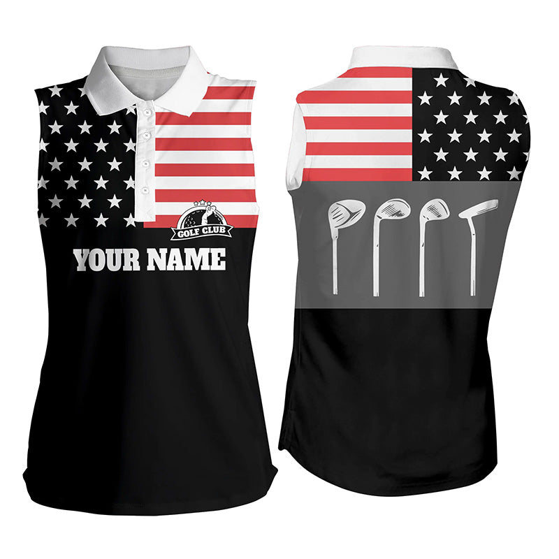 Womens sleeveless polo shirts golf club American flag patriot golf custom name black golf shirt NQS5193