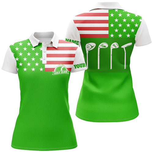 Womens golf polo shirt golf club American flag patriot golf custom name green golf shirt, golfing gift NQS5194