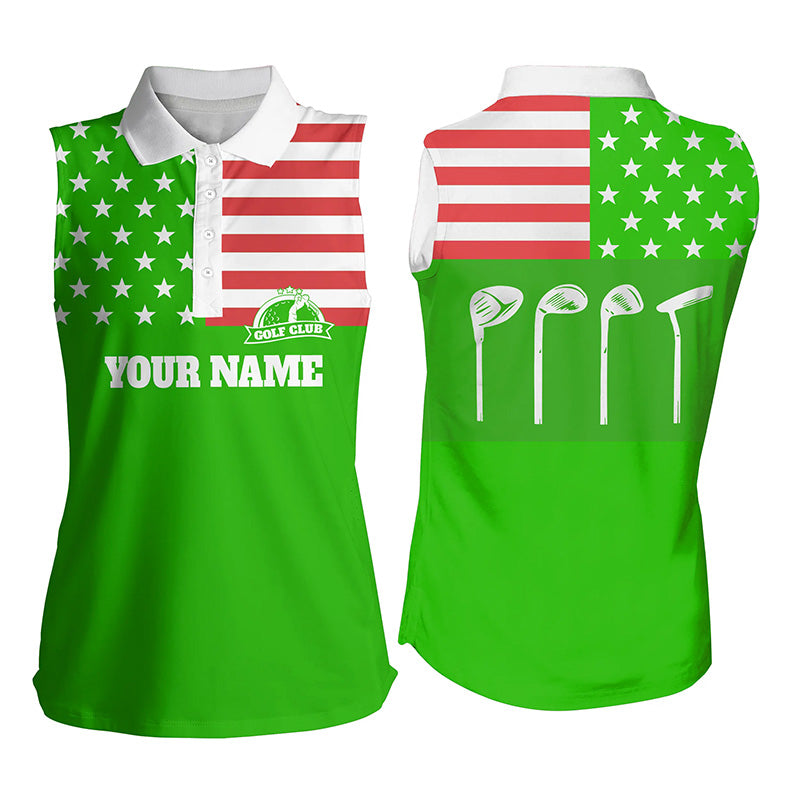 Womens sleeveless polo shirts golf club American flag patriot golf custom name green golf shirt NQS5194