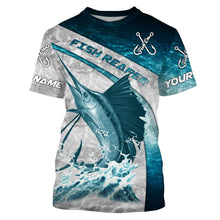 Load image into Gallery viewer, Personalized Sailfish Fishing jerseys blue water sea camo, Long Sleeve Fishing tournament shirts NQS3722