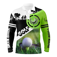 Load image into Gallery viewer, Green black long sleeve golf polo shirts golf balls personalized golfing gifts for men, women NQS3428