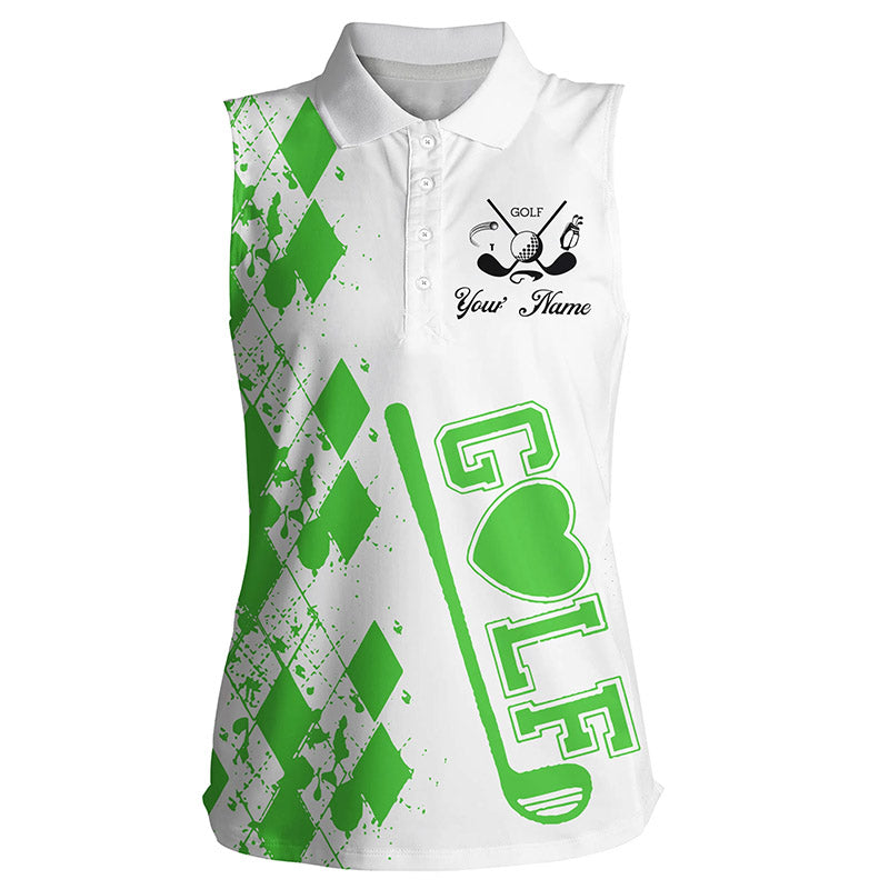 Womens sleeveless golf polo shirt custom name green golf clubs white golf shirt for women NQS4878