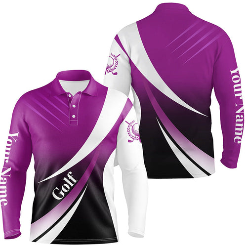 Mens golf polo shirts custom name light purple and white golf shirt, tournament golf tops for mens NQS5208