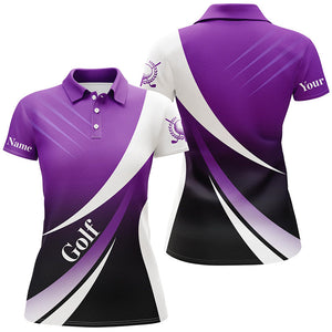 Womens golf polo shirts custom name purple and white golf shirt, tournament golf tops for ladies NQS5209