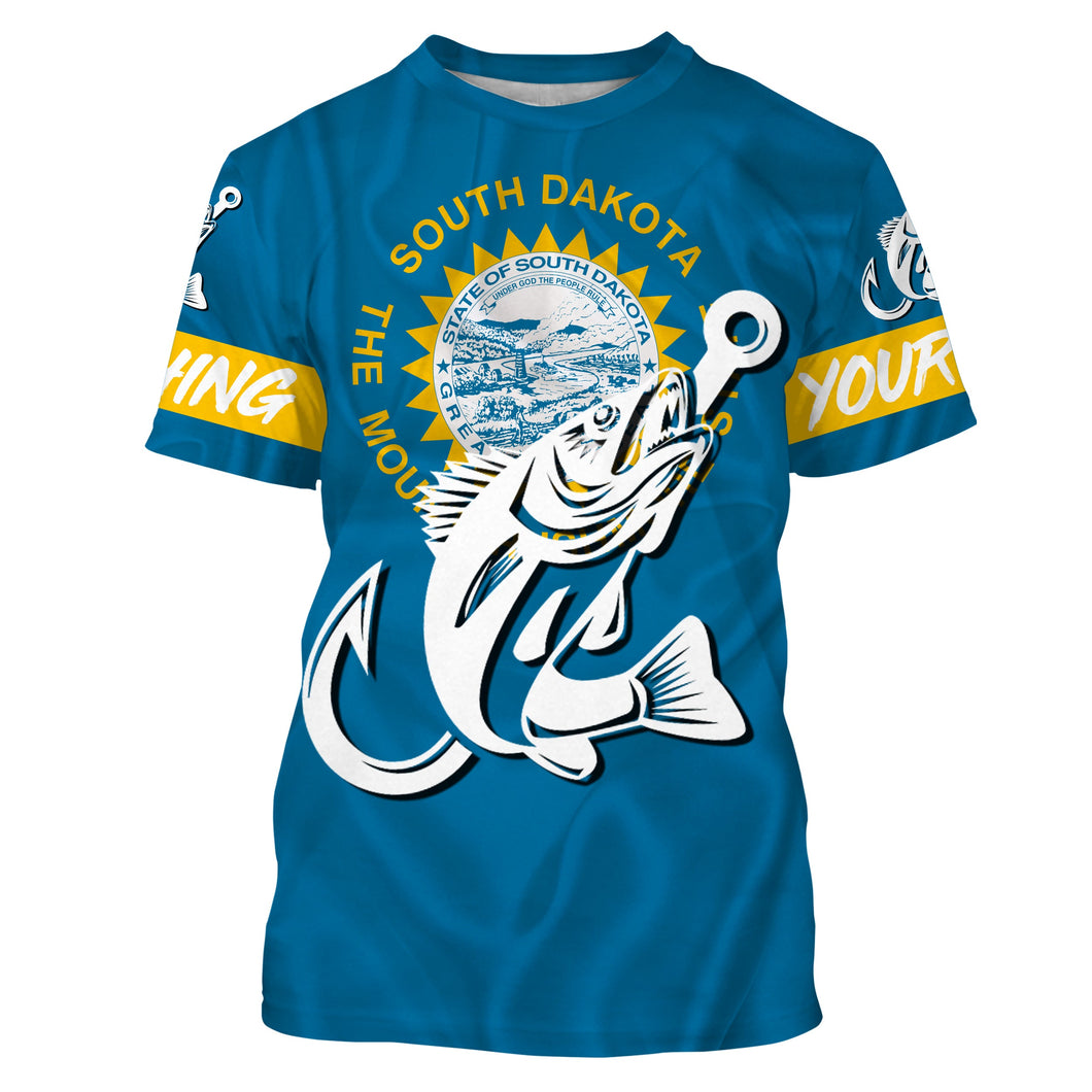 SD South Dakota Walleye fishing flag fish hook Custom sun protection fishing shirts for men, women kid NQS3584