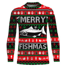 Load image into Gallery viewer, Merry Fishmas funny ugly Christmas salmon fishing shirt UV protection long sleeves UPF 30+ Christmas gift NQS2350