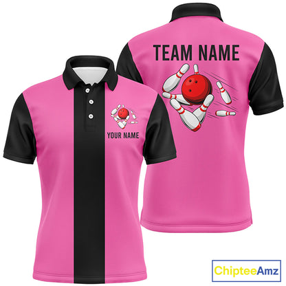 Personalized Pink Black Retro Bowling Polo Shirts For Men custom vintage bowling team jerseys NQS6568