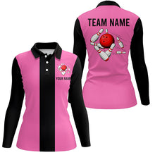 Load image into Gallery viewer, Personalized Pink Black Retro Bowling Polo shirt For women custom vintage bowling team jerseys NQS6568