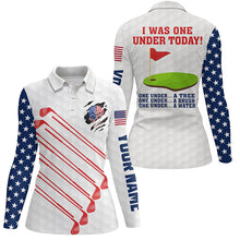 Load image into Gallery viewer, American flag golf clubs custom Womens golf polo shirt I was one under today one under tree bush water NQS6827