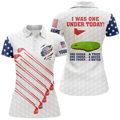 American flag golf clubs custom Womens golf polo shirt I was one under today one under tree bush water NQS6827