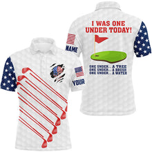 Load image into Gallery viewer, American flag golf clubs custom mens golf polo shirt I was one under today one under a tree bush water NQS6827