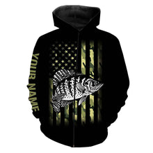 Load image into Gallery viewer, Crappie Fishing American Flag patriotic Black Camo Custom Name 3D All Over Printed Shirts NQS341