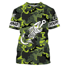 Load image into Gallery viewer, Green Camo fishing shirt Fish hook skull Custom Name sun protection mens long sleeve fishing shirt NQS3905