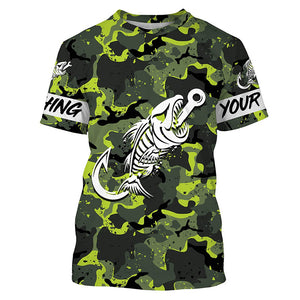 Green Camo fishing shirt Fish hook skull Custom Name sun protection mens long sleeve fishing shirt NQS3905