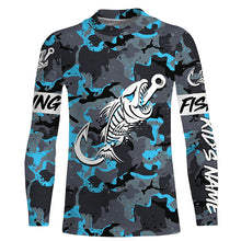 Load image into Gallery viewer, Blue Camo fishing shirt Fish hook skull Custom Name sun protection mens long sleeve fishing shirt NQS3906