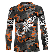 Load image into Gallery viewer, Orange Camo fishing shirt Fish hook skull Custom Name sun protection mens long sleeve fishing shirt NQS3907