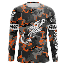 Load image into Gallery viewer, Orange Camo fishing shirt Fish hook skull Custom Name sun protection mens long sleeve fishing shirt NQS3907