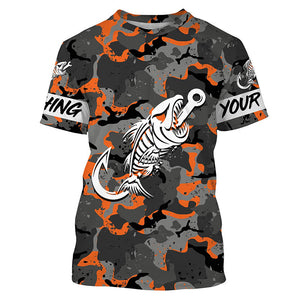 Orange Camo fishing shirt Fish hook skull Custom Name sun protection mens long sleeve fishing shirt NQS3907