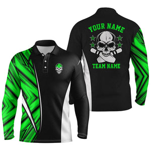 Black and green camo Custom camo Bowling polo Shirts For Men, team skull Bowling Jerseys NQS6369