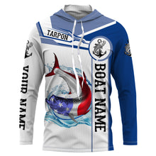 Load image into Gallery viewer, Tarpon Fishing American Flag Custom name and boat name performance Fishing Shirts, Patriotic Fishing gifts NQS2363