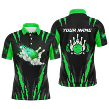 Load image into Gallery viewer, Bowling polo shirts for men custom name Flame Bowling Ball and Pins bowling jerseys | Green NQS4541