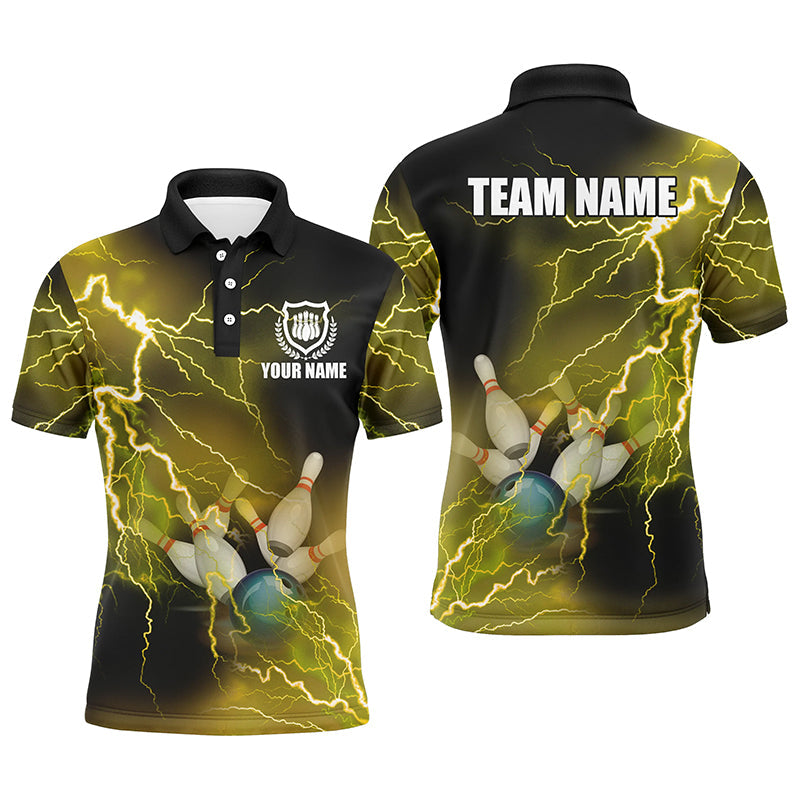 Mens polo bowling shirts Custom yellow lightning thunder Bowling Team Jersey, gift for team Bowlers NQS6378