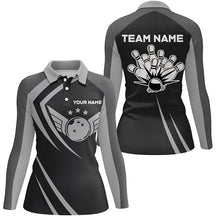Load image into Gallery viewer, Black retro vintage Bowling polo shirts for women custom Bowling team league jerseys NQS6593