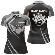 Load image into Gallery viewer, Black retro vintage Bowling polo shirts for women custom Bowling team league jerseys NQS6593