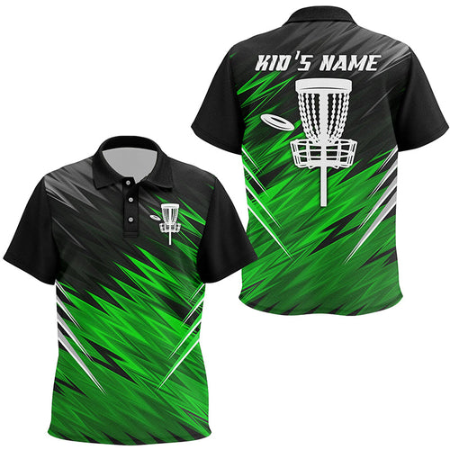 Kid disc golf polo shirts custom Green black pattern shirt for Kid, personalized disc golf jersey NQS6595