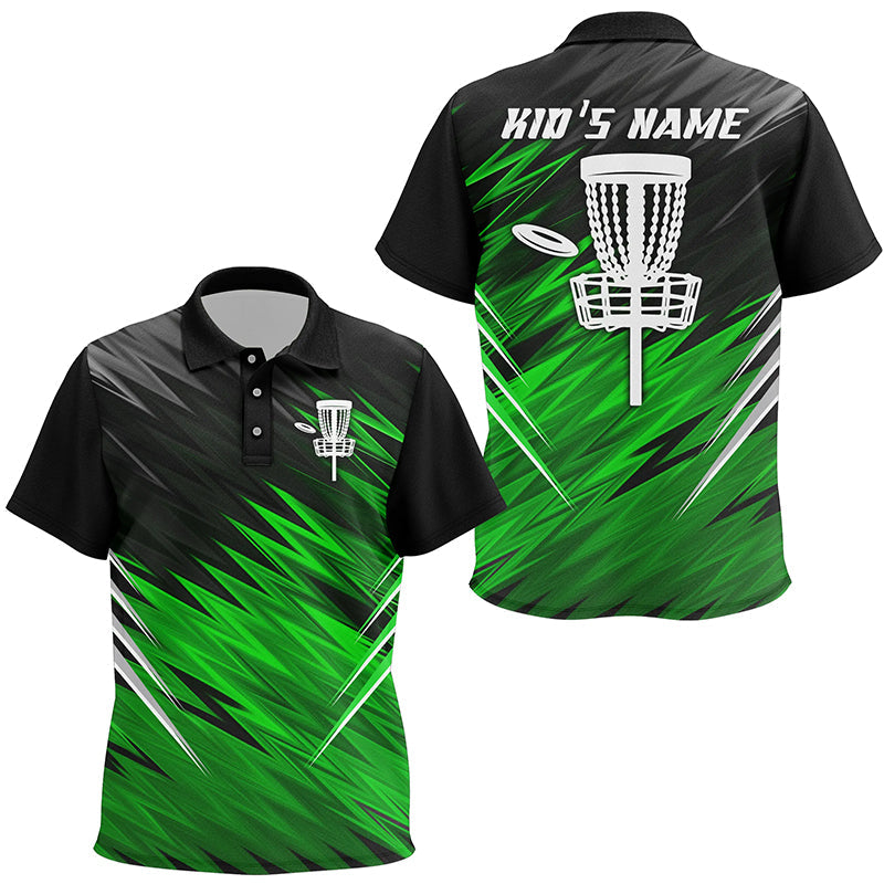 Kid disc golf polo shirts custom Green black pattern shirt for Kid, personalized disc golf jersey NQS6595