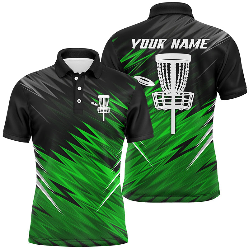 Mens disc golf polo shirts custom Green and black pattern shirt for mens, personalized golf gifts NQS6595