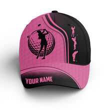 Load image into Gallery viewer, Women Golfer hat custom name black and pink golf hats Unisex Baseball women golf hats, golfing gift NQS6607