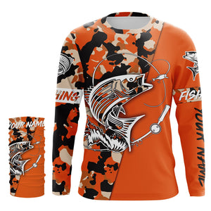 Custom Name striped bass fishing tattoos Camouflage Orange shirt Performance Fishing Shirt, Striper Fishing Jerseys NQS2507