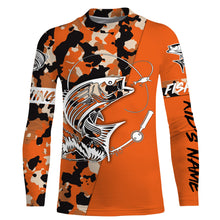 Load image into Gallery viewer, Custom Name striped bass fishing tattoos Camouflage Orange shirt Performance Fishing Shirt, Striper Fishing Jerseys NQS2507