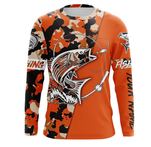 Custom Name striped bass fishing tattoos Camouflage Orange shirt Performance Fishing Shirt, Striper Fishing Jerseys NQS2507