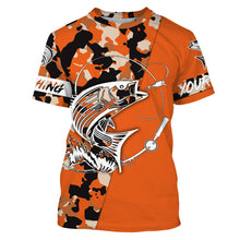 Load image into Gallery viewer, Custom Name striped bass fishing tattoos Camouflage Orange shirt Performance Fishing Shirt, Striper Fishing Jerseys NQS2507