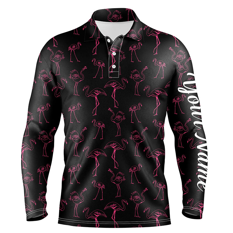 Black Mens golf polo shirt neon pink flamingos pattern custom team flamingo golf shirts NQS4953